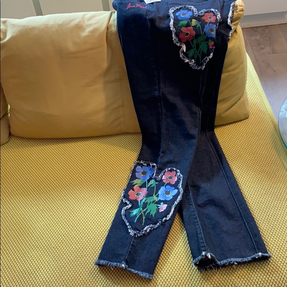 NWT Sonia Rykiel Floral Patch Flare Jeans